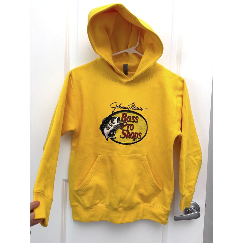 Bass Pro Shops Hoodie Johnny Morris Bright Yellow Graphic Pullover Youth Med
